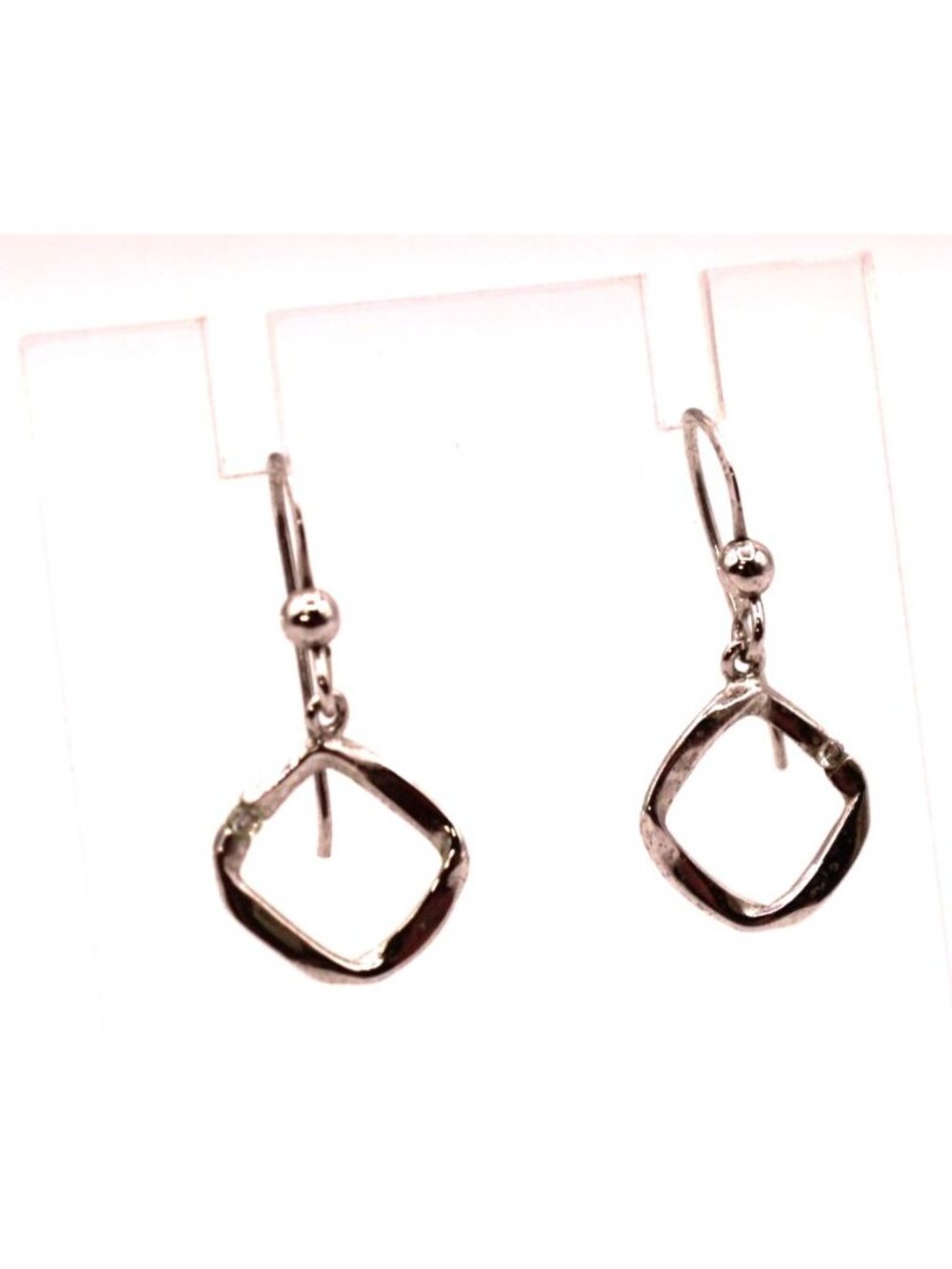 VTG Sterling Silver Open Geometric Square Drop French Wire Earrings 925 Modernis